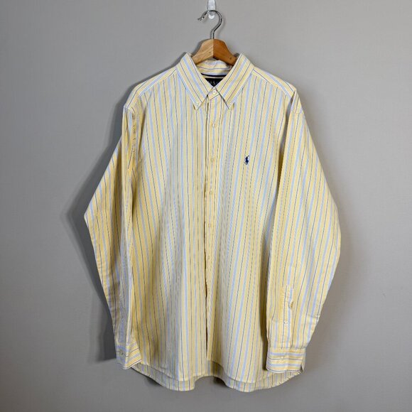 Ralph Lauren Long Sleeve Striped Button Down Shirt Men's XL Yellow Classic Fit - Picture 2 of 14